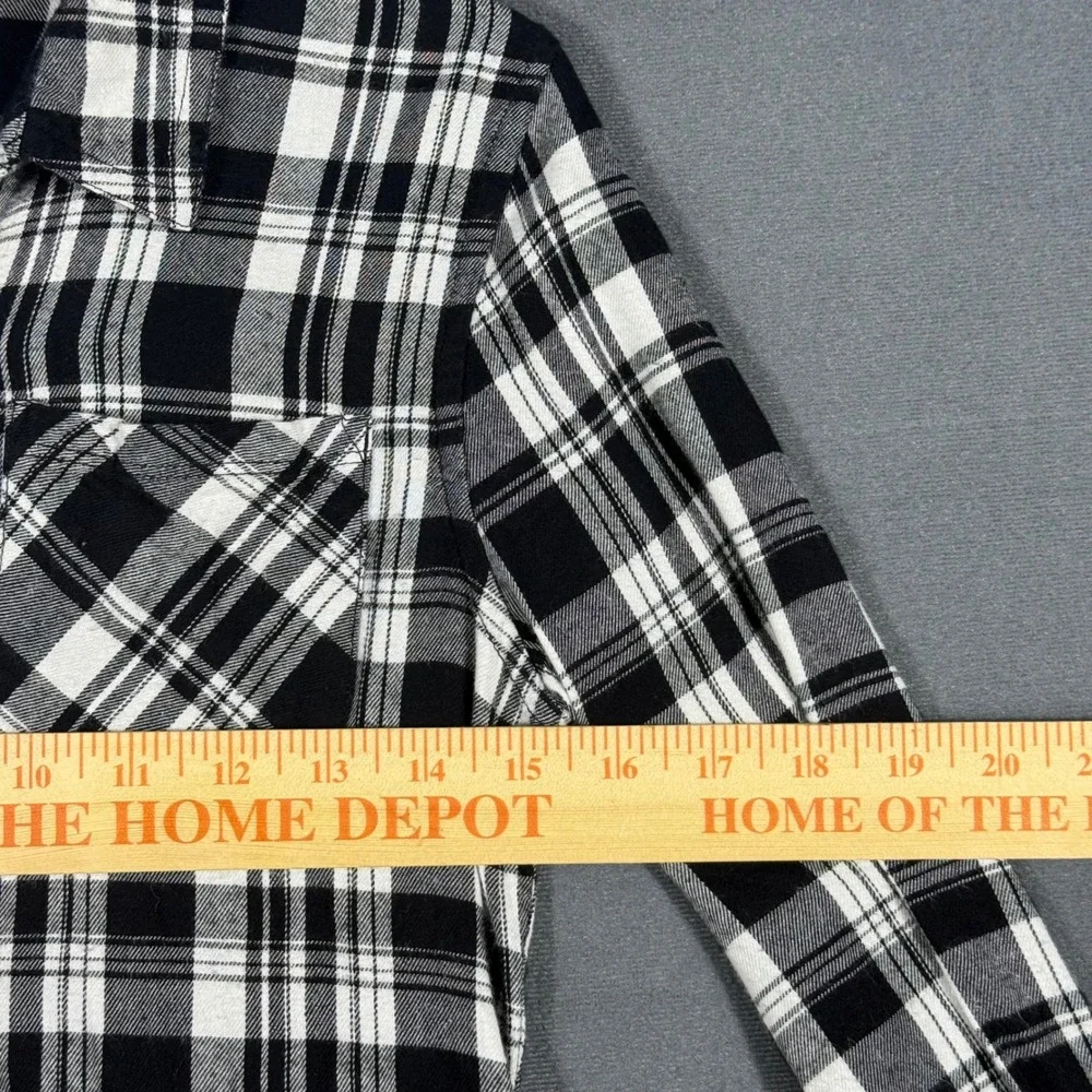 Justice Button Down Girls 14 Black White Plaid Pink Embroidered Flannel Shirt